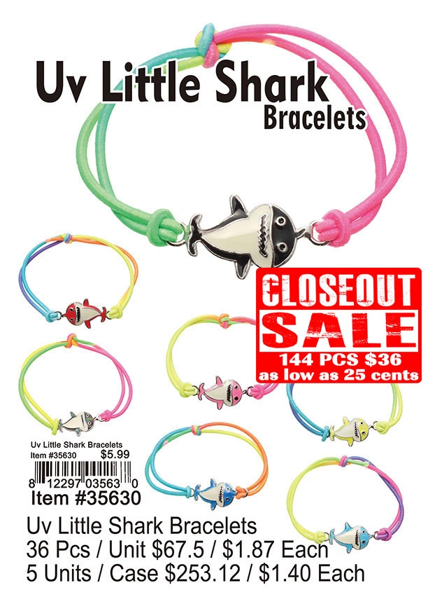 UV Little Shark Bracelets - Closeout 144 Pcs.